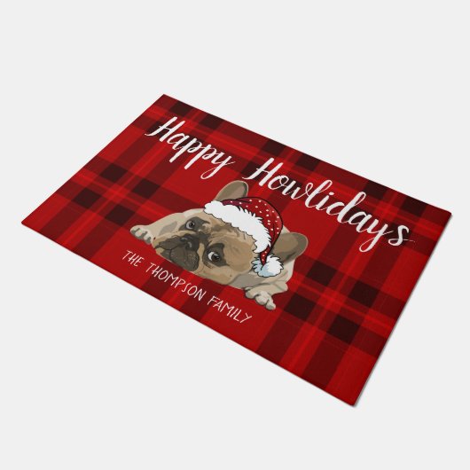 Paillasson Happy Howlidays Funny Christmas français bulldog r (Incliné)