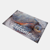 Paillasson Hawaii Honu Sea Turtle Photo Bienvenue Script Bold (Incliné)