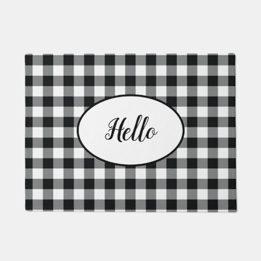 Paillasson Hello Black White Buffalo Check Plaid (Devant)