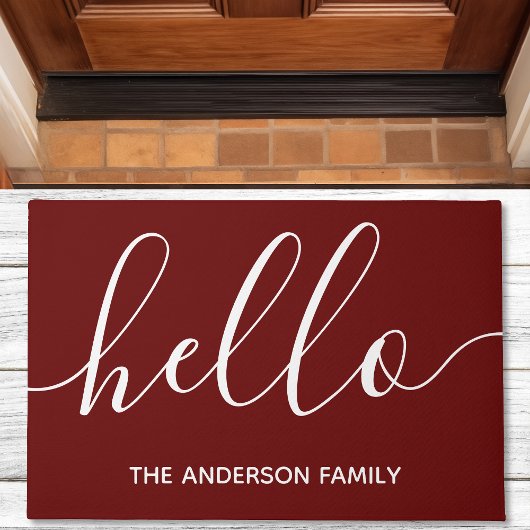 Paillasson Hello Calligraphie Script Moderne Bourgogne