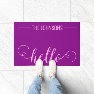 Paillasson HELLO Nom de famille personnalisé Welcome Mat Purp