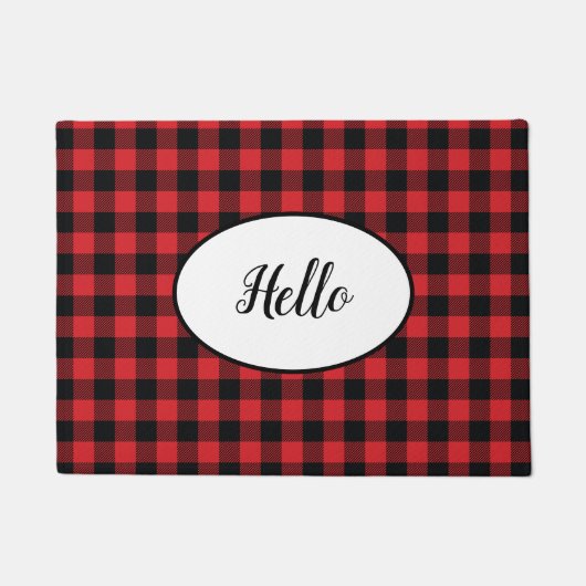 Paillasson Hello Red Black Buffalo Check Plaid (Devant)