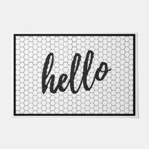 Paillasson Hello Script noir et blanc Trending Hex Tile