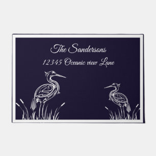 Paillasson Hérons blancs personnalisés côtiers Oiseaux Bleu m