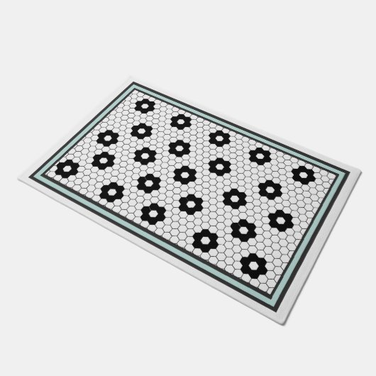Paillasson Hex carreau design menthe bébé bleu (Incliné)