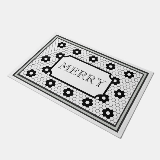 Paillasson Hex carreaux design vert Joyeux Noël (Incliné)