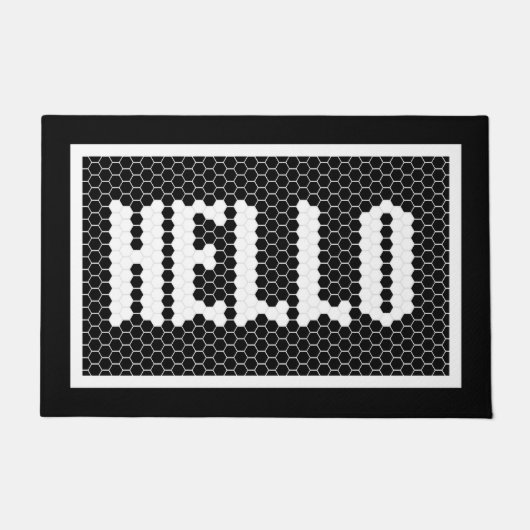 Paillasson Hex carreaux noir et blanc design moderne hello no (Devant)