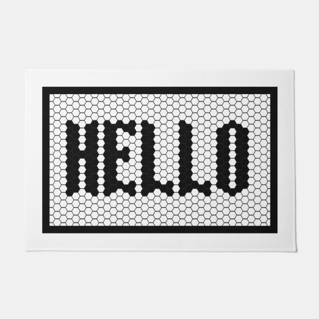 Paillasson Hex tuile noir et blanc design moderne hello (Devant)