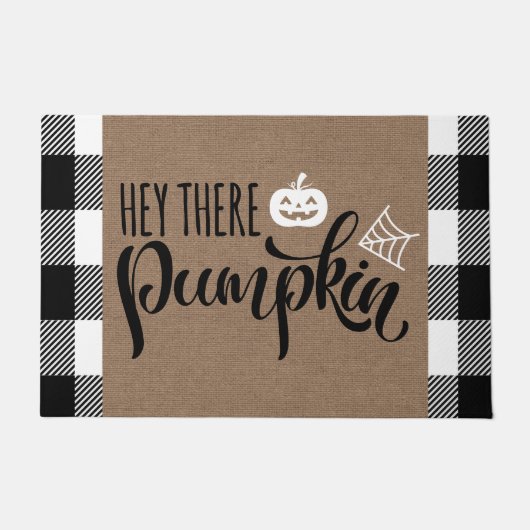 Paillasson Hey Là Citrouille Halloween Buffalo Plaid Burlap (Devant)