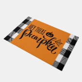 Paillasson Hey Là Citrouille Halloween Buffalo Plaid Orange (Incliné)