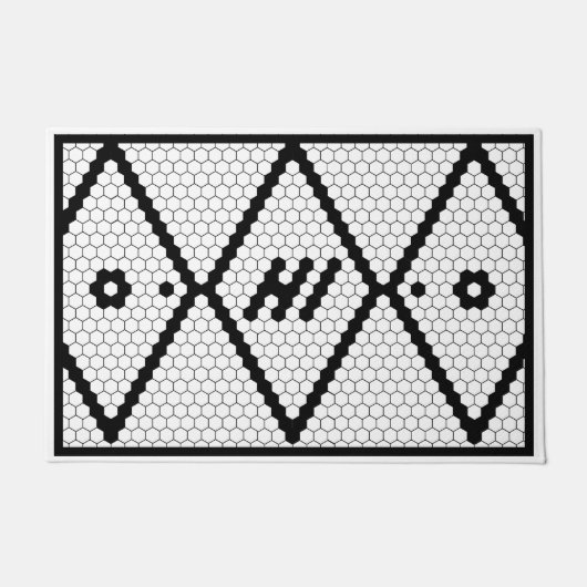 Paillasson Hi tendance Faux Carrelage noir et blanc (Devant)