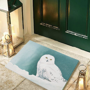 Paillasson Hibou blanc ciel arctique hiver neige sarcelle