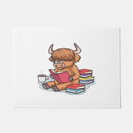 Paillasson Highland Cattle Cow Lire les livres Boire Café Cla (Devant)