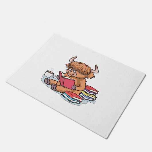 Paillasson Highland Cattle Cow Lire les livres Boire Café Cla (Incliné)