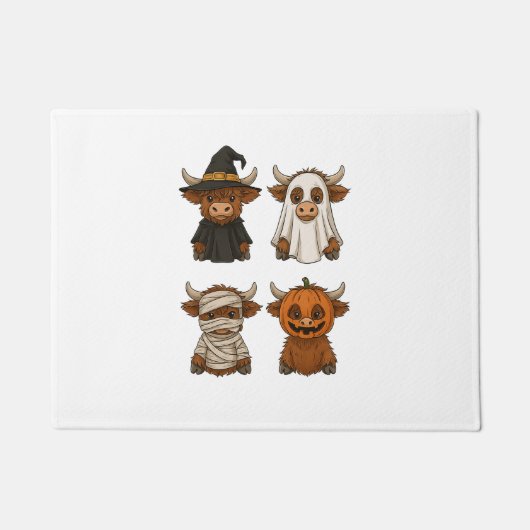 Paillasson Highland Cow Halloween Funny automne Éffrayant (Devant)