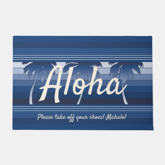 Paillasson Hilo Palmiers hawaïens rayé Aloha Navy (Devant)