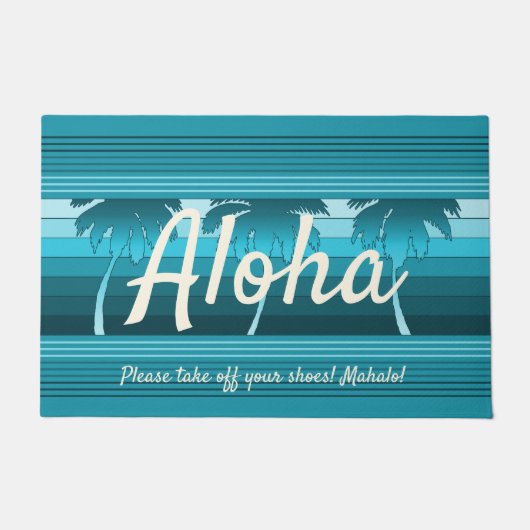 Paillasson Hilo Palms Hawaïens Turquoise Aloha rayé (Devant)