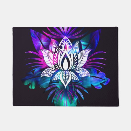 Paillasson Hipster Retro Tech Turquoise Lotus Lotus Fleur Feu (Devant)