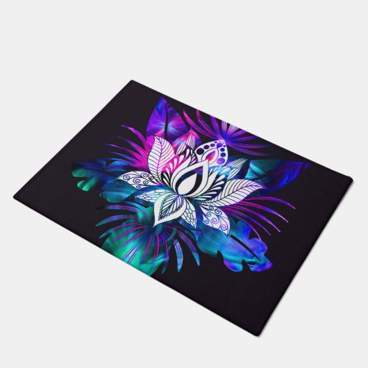 Paillasson Hipster Retro Tech Turquoise Lotus Lotus Fleur Feu (Incliné)