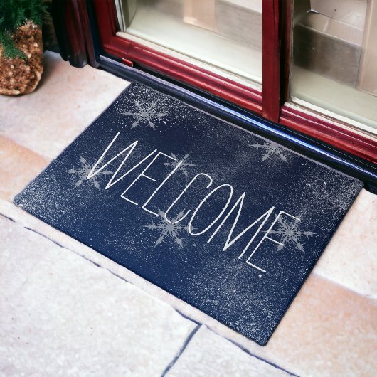 Paillasson Hiver neige flocons neige marine bleu Noël