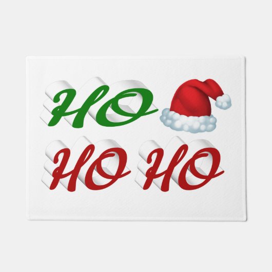 Paillasson Ho Ho Ho Santa Hat Noël rouge vert script (Devant)