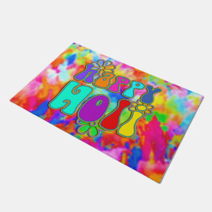 Paillasson holiES - HAPPY HOLI fleurs aux contours colorés 1