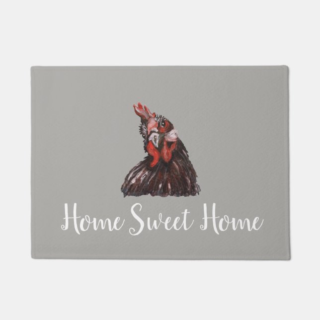 Paillasson Home Sweet Home Rooster Gris Plancher Mat (Devant)