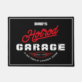 Paillasson Hotrod Garage Name Red Neon Effect Retro on Black (Devant)