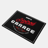Paillasson Hotrod Garage Name Red Neon Effect Retro on Black (Incliné)