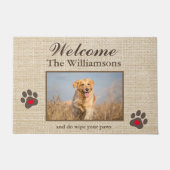 Paillasson Humour Chien Photo Custom Burlap Texture Bienvenue (Devant)