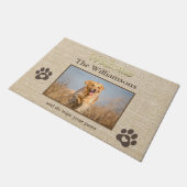 Paillasson Humour Chien Photo Custom Burlap Texture Bienvenue (Incliné)