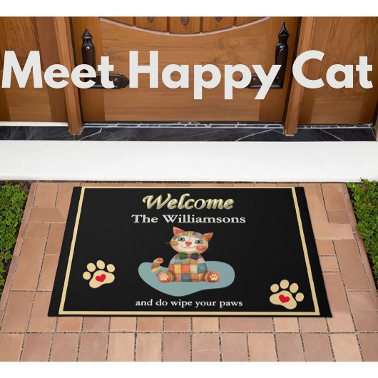 Paillasson Humour Happy Chat Custom Black Gold Welcome