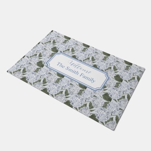 Paillasson Hydrangea Blue Custom Name Welcome Doormat (Incliné)
