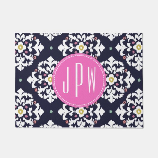 Paillasson Ikat + Natte rose de monogramme (Devant)