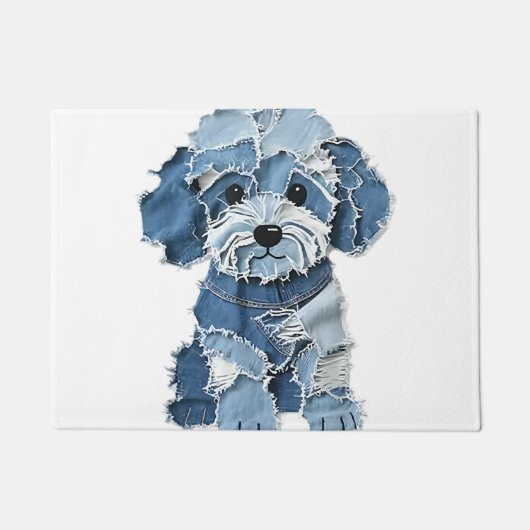 Paillasson Illustration de chien en patchwork de denim mignon (Devant)