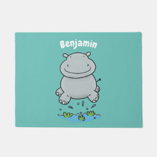 Paillasson Illustration de dessin animé d'un hippopotame mign