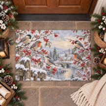 Illustration de village enneigé avec baies d'hiver