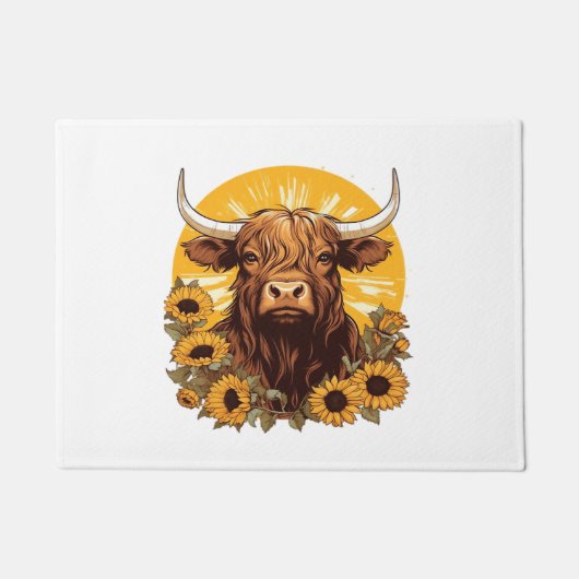 Paillasson Illustration d'une vache des Highlands avec Sunflo (Devant)