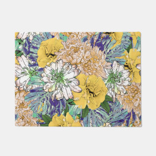 Paillasson Illustration florale à la mode jaune et verte