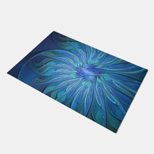 Paillasson Imaginaire Fleur Bleue Motif, Art Fractal Abstrait (Incliné)