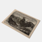 Paillasson Imprimé du 19e siècle noir Hambourg poule et coq (Incliné)