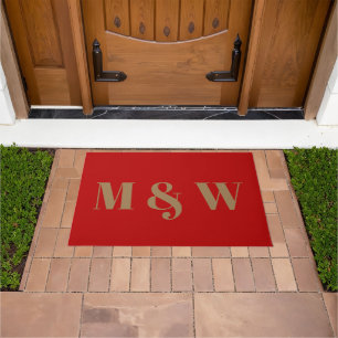 Paillasson Initiales de couple en or rouge moderne personnali