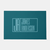 Paillasson Initiales et nom modernes | Turquoise foncé et ble (Devant)