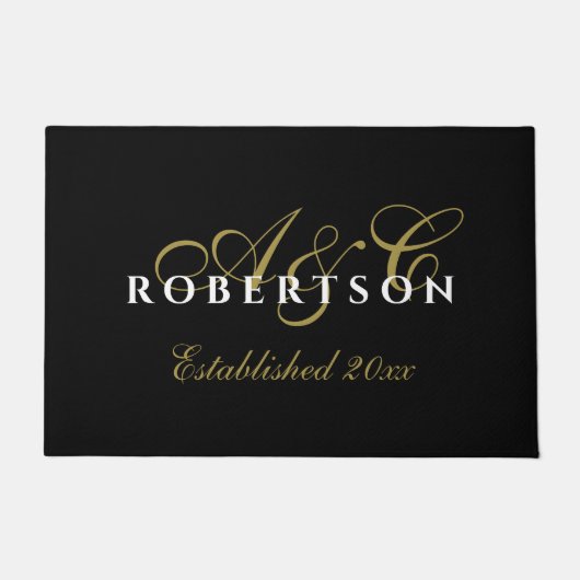 Paillasson Initiales Monogrammes Nom Est. Année Noir Blanc (Devant)