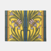 Paillasson Iris Fleur Art Nouveau Vitrail Bleu Or (Devant)