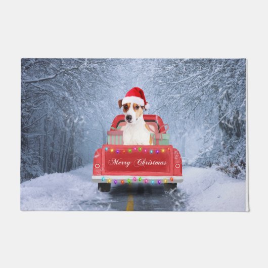 Paillasson Jack Russell Chien en Neige assis à Noël (Devant)