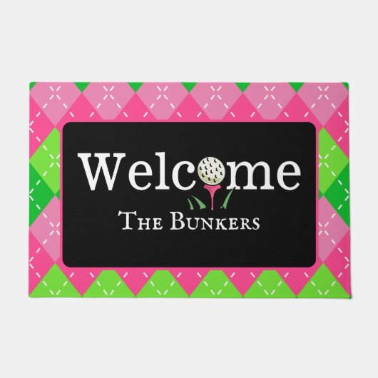 Paillasson Jacquard Pink and Green Golf Welcome Entrée (Devant)