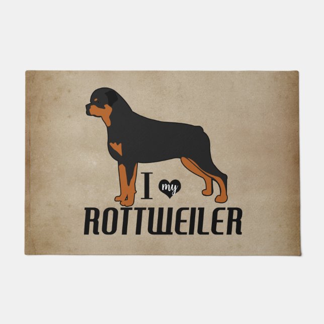 Paillasson J'adore mon chien Rottweiler rustique (Devant)