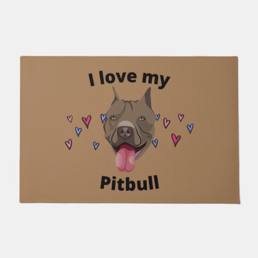 PAILLASSON "J'AIME MA PITBULL" PORTE MAT. (Devant)