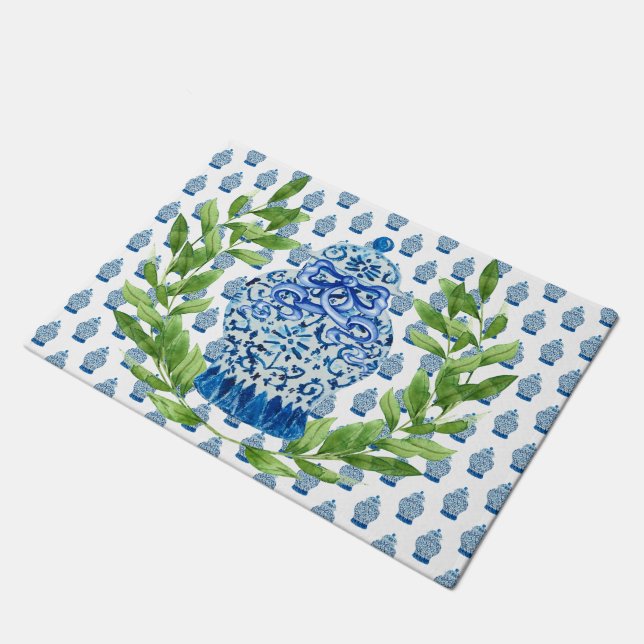 Paillasson Jar de gingembre bleu et blanc (Incliné)